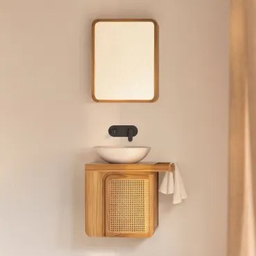 Zestaw Wiszących Mebli Łazienkowych Z Drewna Tekowego Georgy Drewno Tekowe & Cement Okrągły Biały Ø40 Cm - Sklum