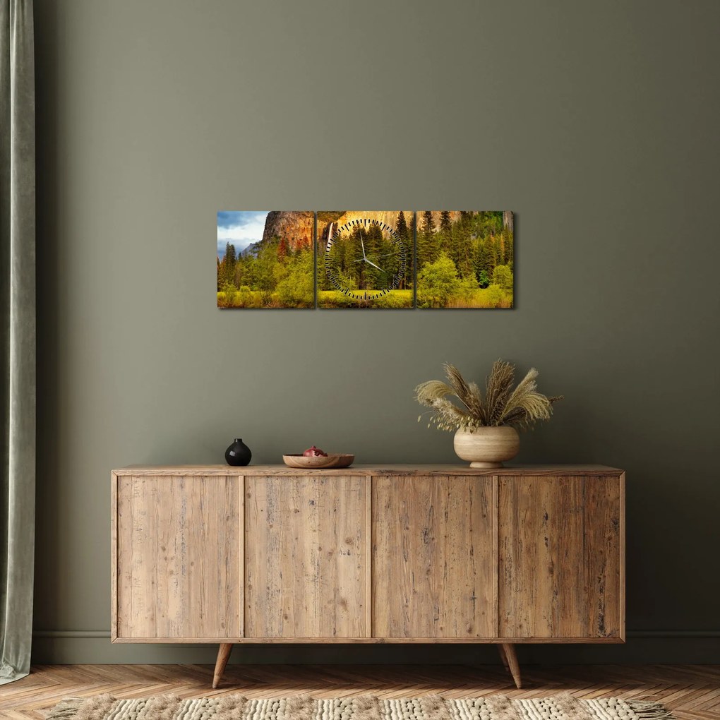 Obraz- Skały nad jeziorem (z zegarem) (90x30 cm)