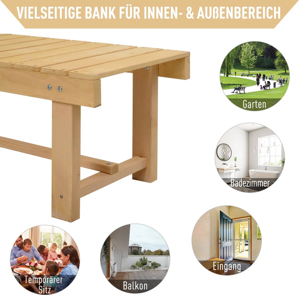 Outsunny Ławka Ogrodowa Rustykalna Lite Drewno Brązowa 2 Osoby 110x38cm | Aosom PL