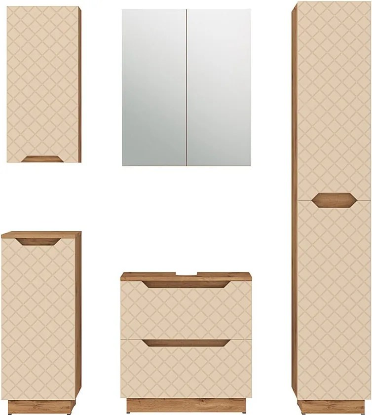 Zestaw mebli łazienkowych dąb/kaszmir ze strukturą płytek 59.8x32x62.5 lotta