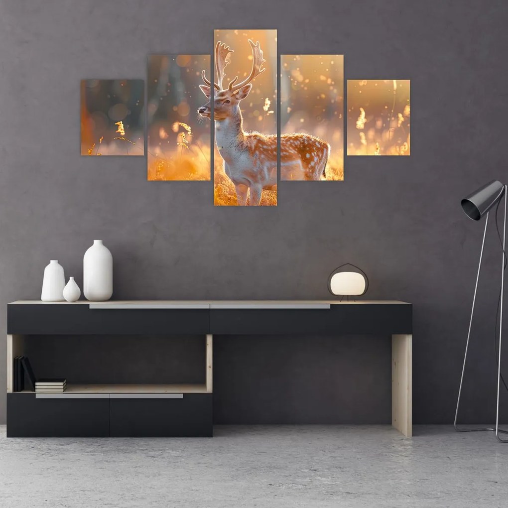 Obraz - Jeleń na polu (125x70 cm)