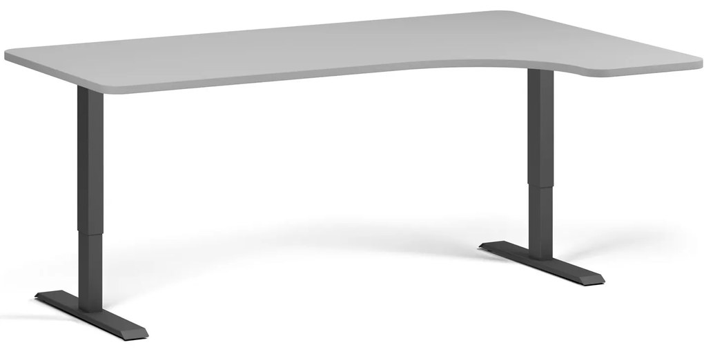 Narożne biurko z regulacją wysokości, 180x120 cm, 1 silnik, L/P, czarna podstawa, szary