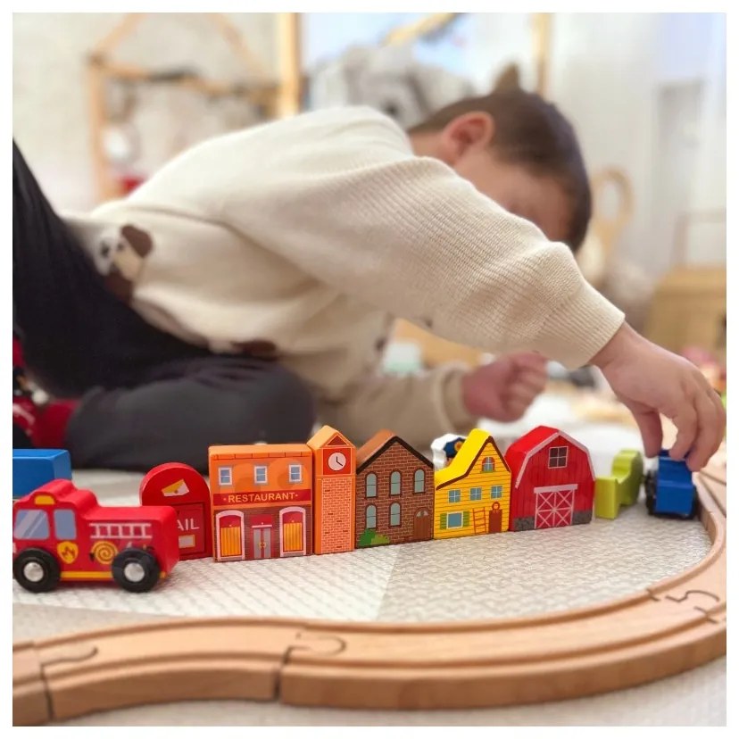 Tooky toy drewniany zestaw budynków i figurek miasto