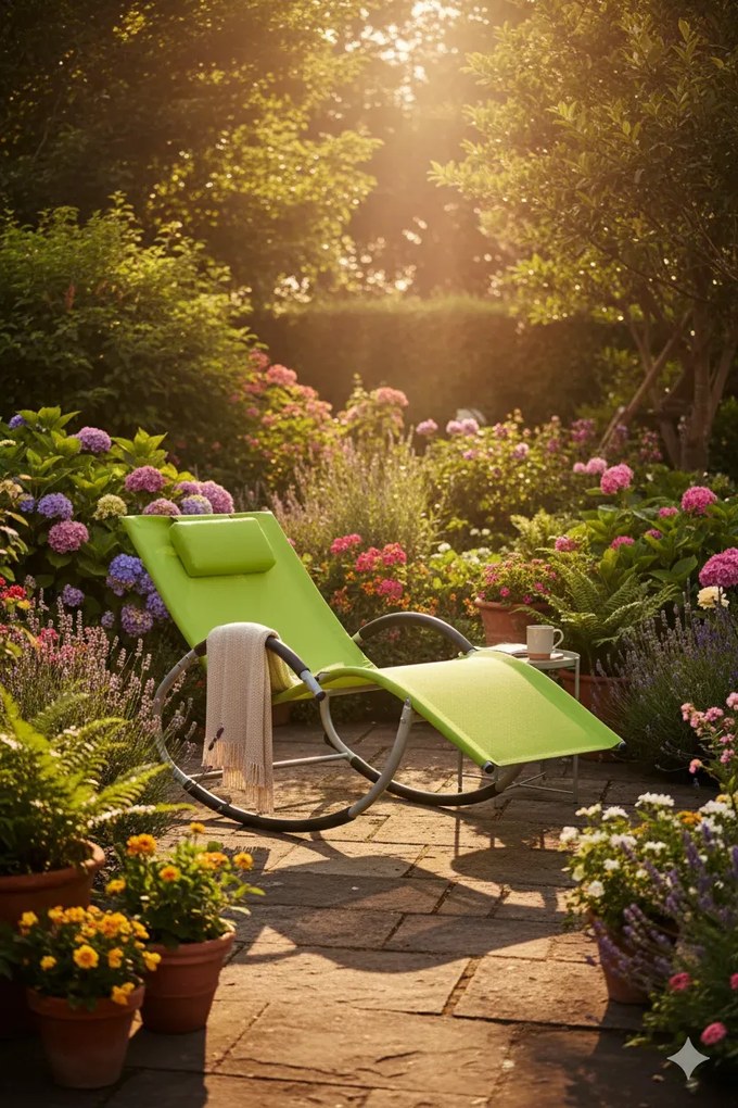 Zielony bujany leżak ogrodowy F8-E59