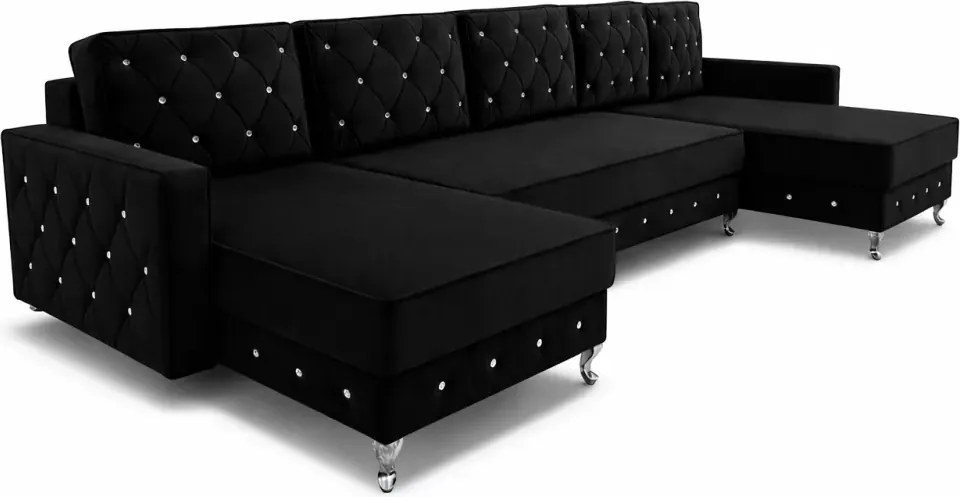 Nowoczesny narożnik z funkcją spania i pojemnikami Lux U duży w stylu glamour