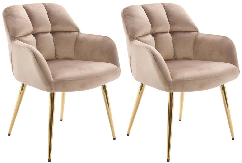 Zestaw 2 krzeseł z podłokietnikami - Welur i złoty metal - Beżowy - PEGA