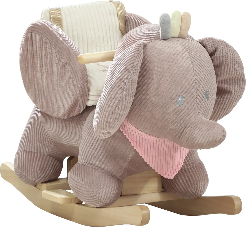 AIYAPLAY Zabawka bujana, słoń-bujak, interaktywne dźwięki zwierząt, drewniana rama, dla dzieci 1,5-3 lat, 65 x 35 x 50 cm, Brązowy