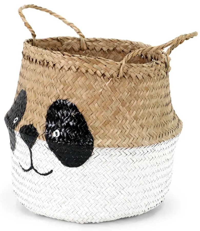 Biało-naturalny dziecięcy kosz na zabawki z trawy morskiej ø 25x24 cm Panda – Compactor