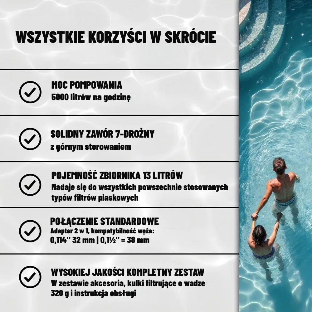 Filtr piaskowy do basenu AQUA z kulami filtrującymi 5 000 l/h, niebieska Monzana