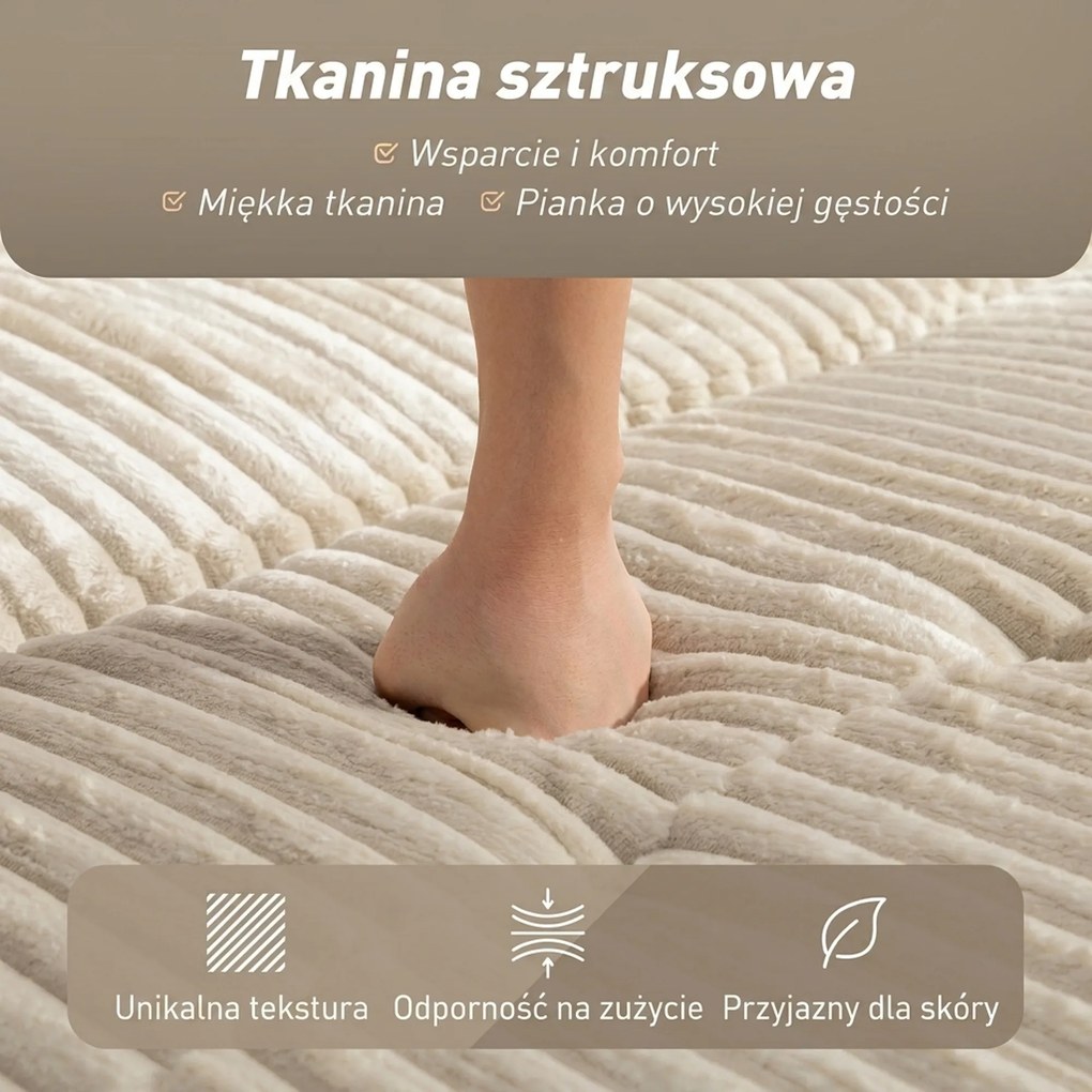 HOMCOM Sofa 2-osobowa z funkcją spania, sztruks, rozkładana, 2 poduszki, kieszenie boczne, 157 x 190 cm, Cremeweiß