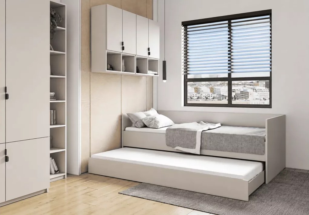 Łóżko Dots 90x200 z szufladą i dodatkowym spaniem 80x200 kaszmir - łóżko młodzieżowe 2w1