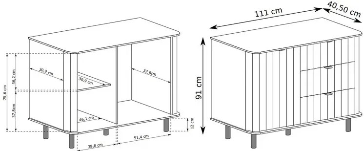 Biała komoda ryflowana z 3 szufladami N5-F65
