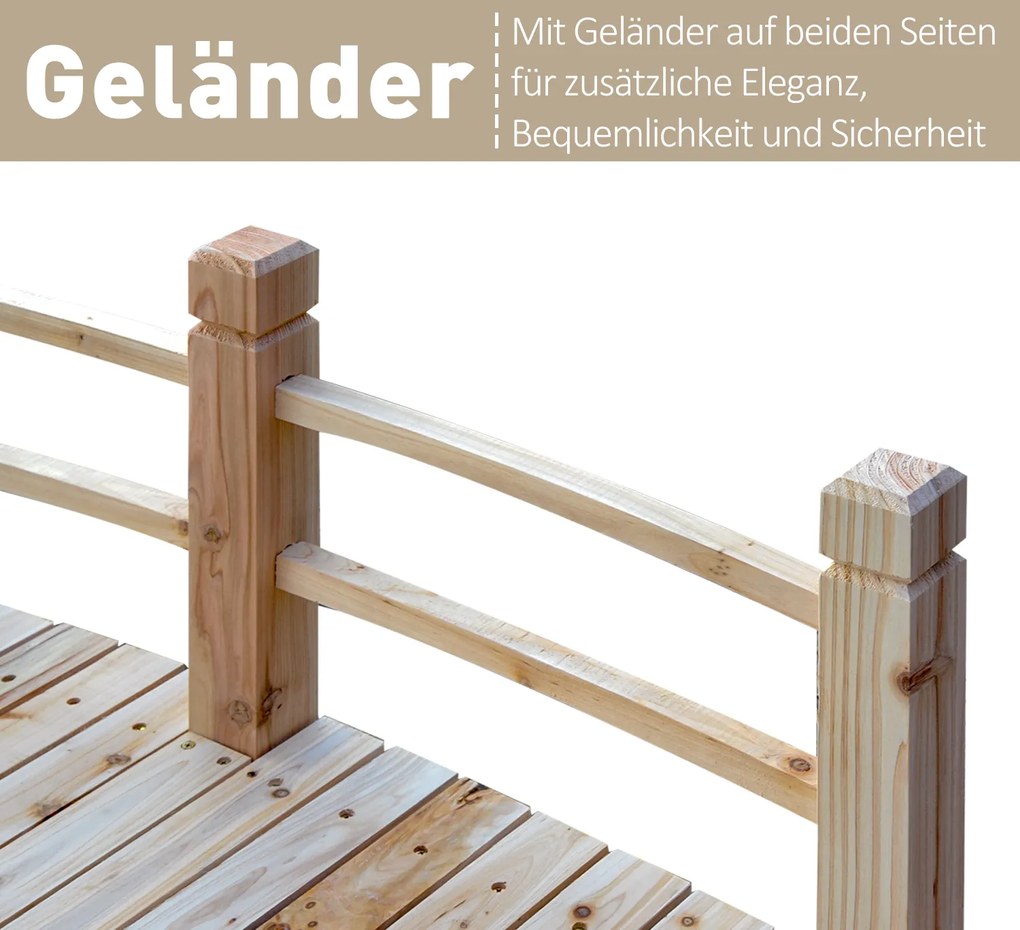 Outsunny Drewniany Most Ogrodowy z Balustradą Naturalny Lite Drewno Maks 180kg Dekoracyjny Mostek 152.5x67x48cm | Aosom PL