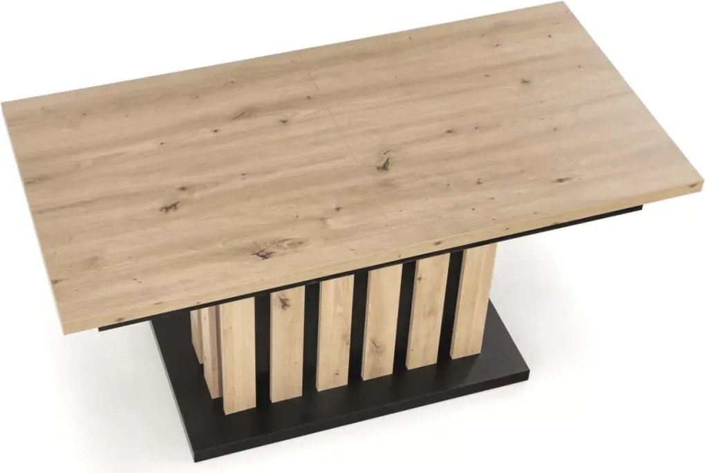 Prostokątna ława Altus – wykonana z płyty meblowej laminowanej, w kolorze dąb artisan z czarnymi dodatkami