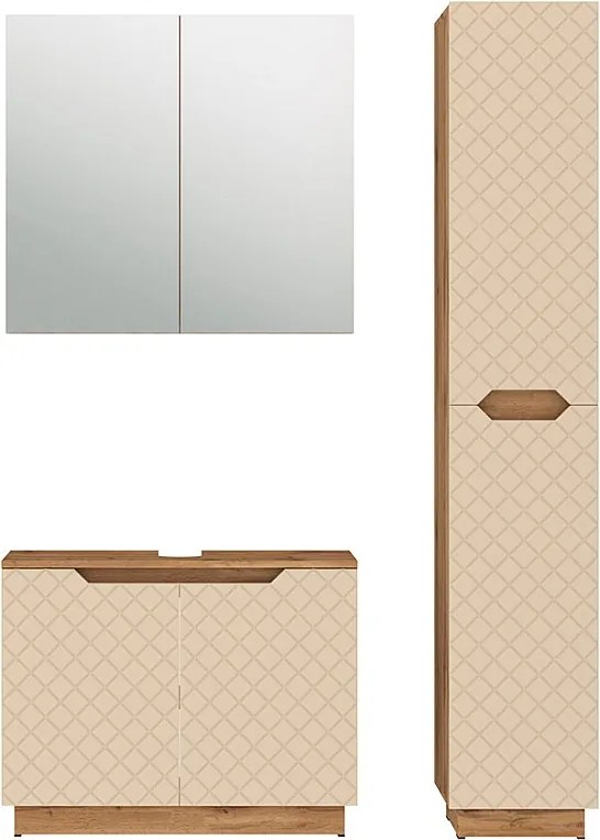 Zestaw mebli łazienkowych dąb/kaszmir ze strukturą płytek 79.6x32x62.1 lotta