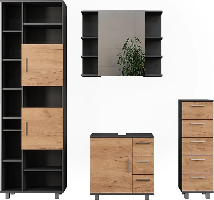 Zestaw mebli łazienkowych antracyt/złoty dąb 60.2x33x60.8 ilias