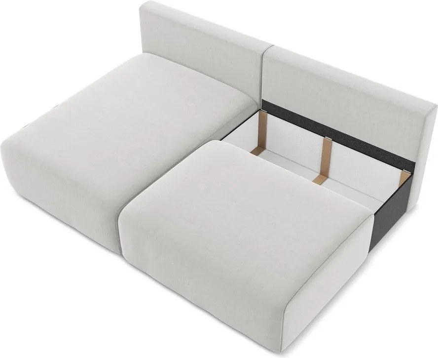 Jasnoszary aksamitny rozkładany/ze schowkiem narożnik (lewostronny/z szezlongiem) Kalena – Makamii