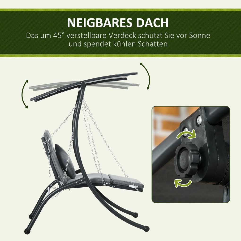 Outsunny Leżanka wisząca ogrodowa z regulowanym dachem poduszka na siedzisko i głowę stalowa rama szara | Aosom PL