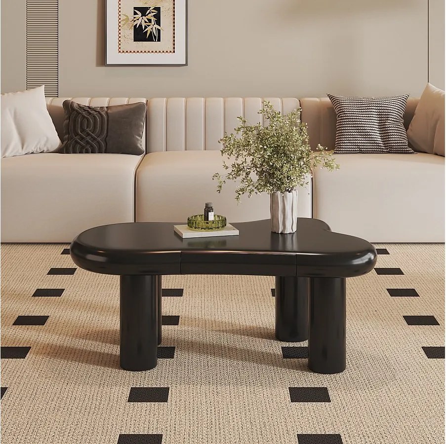 Czarny stolik kawowy - Stolik kawowy z oświetleniem LED i 1 szufladą - do salonu