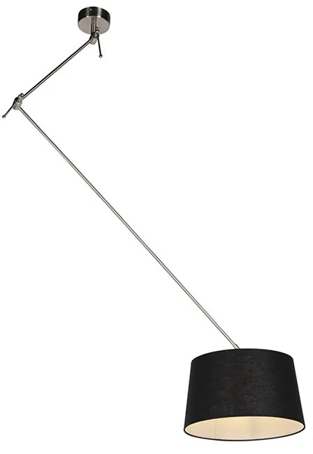 Stalowa lampa wisząca z czarnym abażurem z lnu 35 cm - Blitz Nowoczesny Oswietlenie wewnetrzne