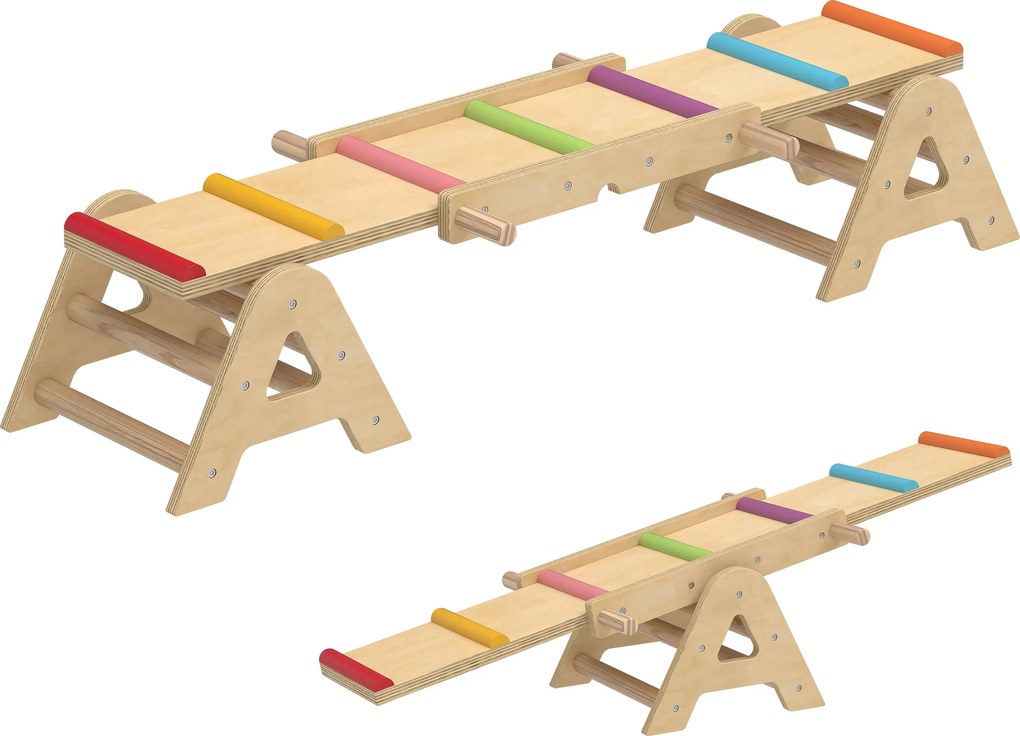 AIYAPLAY Huśtawka drewniana i równoważnia, 2 w 1 huśtawka ogrodowa dla dzieci, dla 2-4 Jahre, 133 x 38 x 24 cm, Wielobarwna