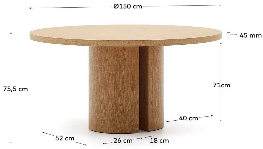 Okrągły stół w dekorze dębu ø 150 cm Nealy – Kave Home