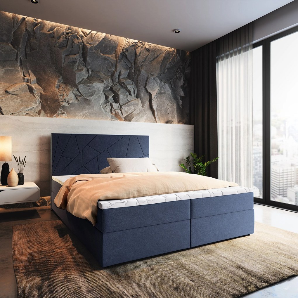 Masseno Łóżko kontynentalne MADO z pojemnikiem na pościel 180x200 cm - Niebieski, INARI 80