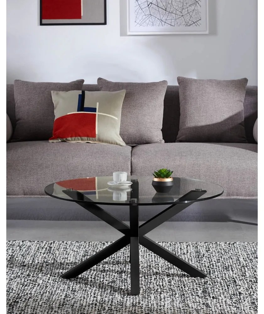 Czarny okrągły stolik ze szklanym blatem ø 82 cm Argo – Kave Home