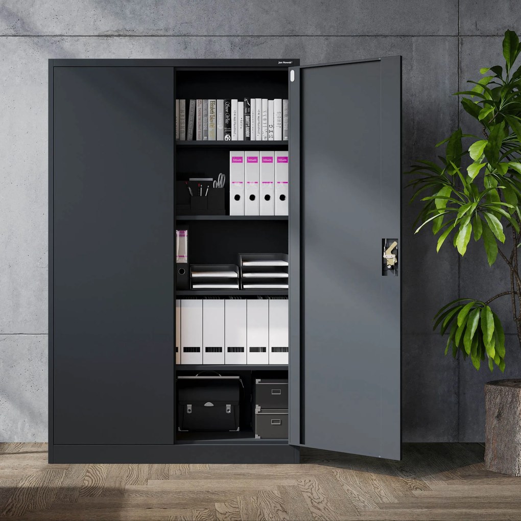 Szafa biurowa metalowa na akta antracytowa JAN II, 1150 x 1850 x 400 mm
