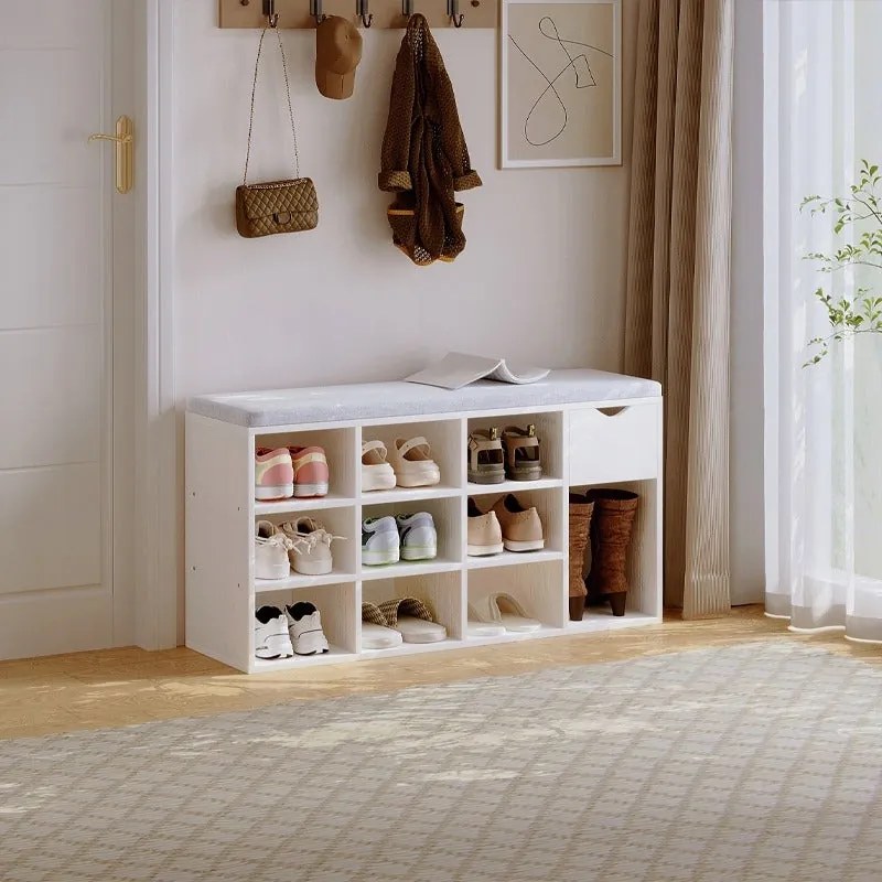 Szafka na buty z siedziskiem loft biała ławka przedpokój nowoczesna