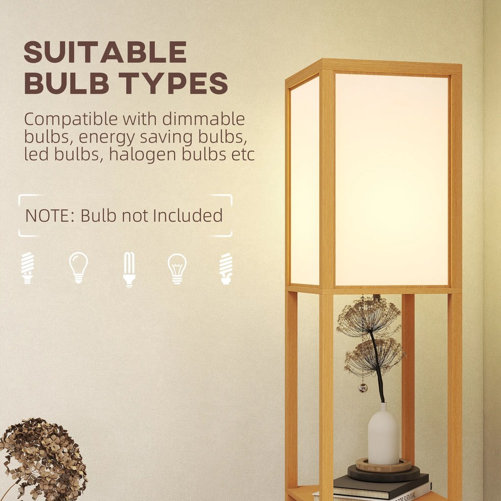 HOMCOM Lampa stojąca z 3 półkami, lampa podłogowa z oprawką E27, 26 x 26 x 160 cm, do salonu/sypialni (bez żarówki) | Aosom PL
