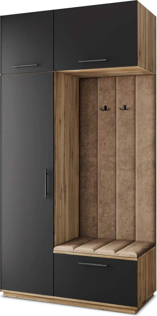 Masseno Garderoba REMA 120/240/60 cm Nowoczesna Szafa do Przedpokoju Dąb wotan, MONOLITH 09 (Beżowy)