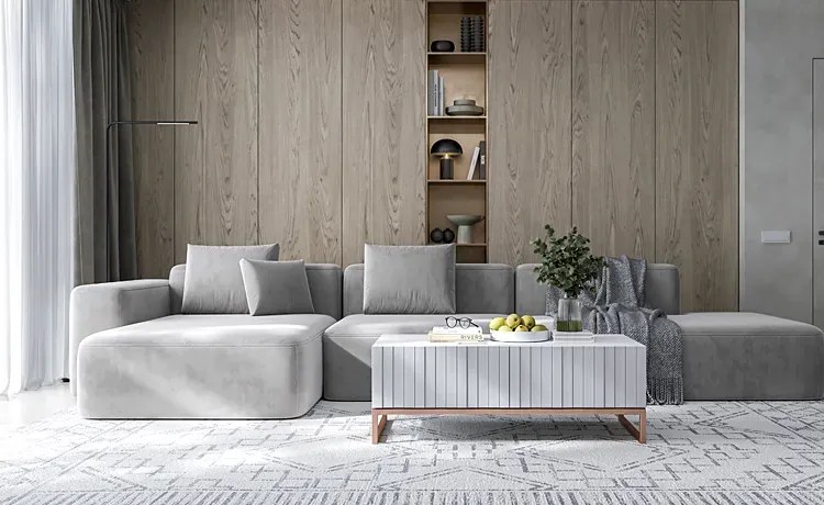 Biały stolik kawowy z lamelami P7-E06