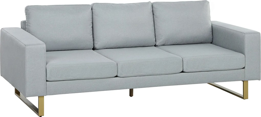 HOMCOM Sofa 3-osobowa z ramą z litego drewna, metalowe nóżki, minimalistyczny design, Jasnoszary