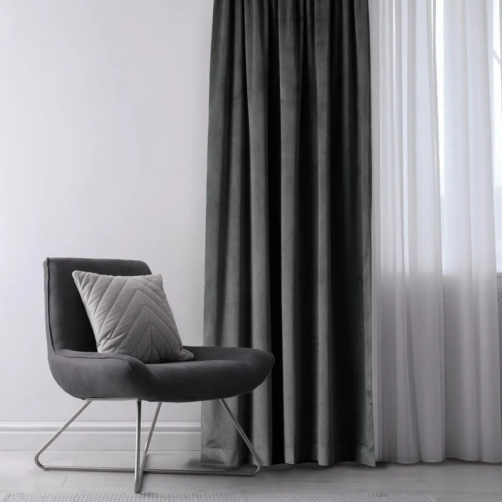 Ciemnoszara aksamitna zasłona częściowo zaciemniająca (dimout) 140x270 cm Eyelets – Restilo