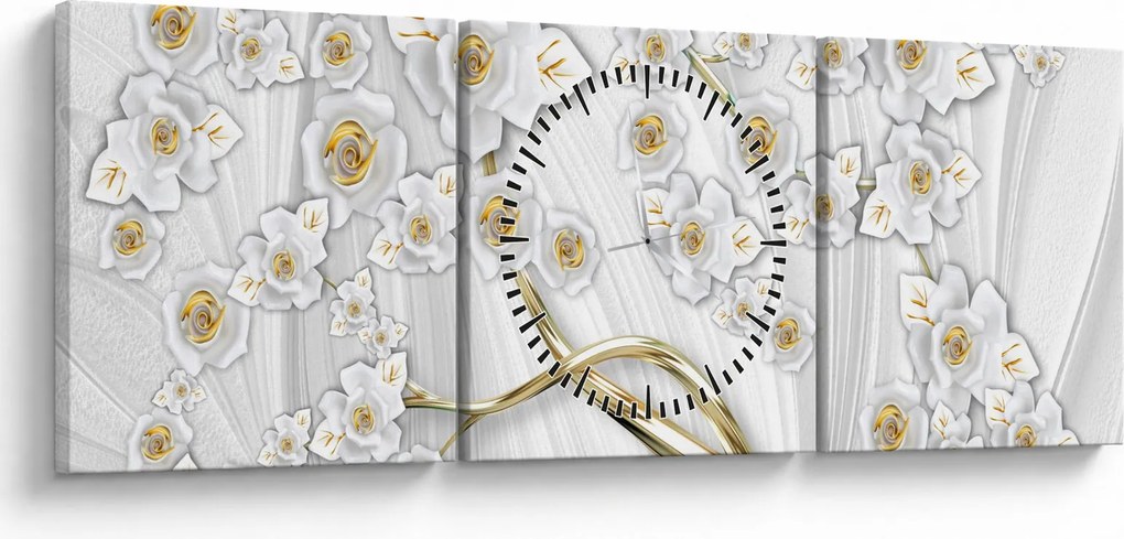Obraz - Drzewo ze złotą ozdobą (z zegarem) (90x30 cm)