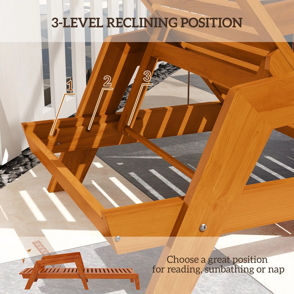Outsunny Leżak słoneczny Leżak ogrodowy Drewniany, Drewno sosnowe, 66 cm x 190 cm x 73,5 cm, Pomarańczowy