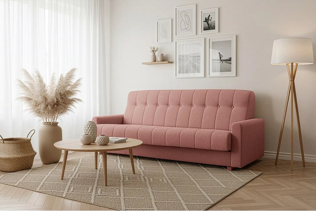 Wersalka Herbi z funkcją spania, do salonu, tkanina Herbi, koralowy