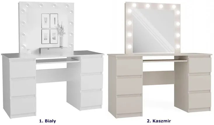 Białe biurko toaletka z szufladami i lustrem scenicznym - Wenus 6X