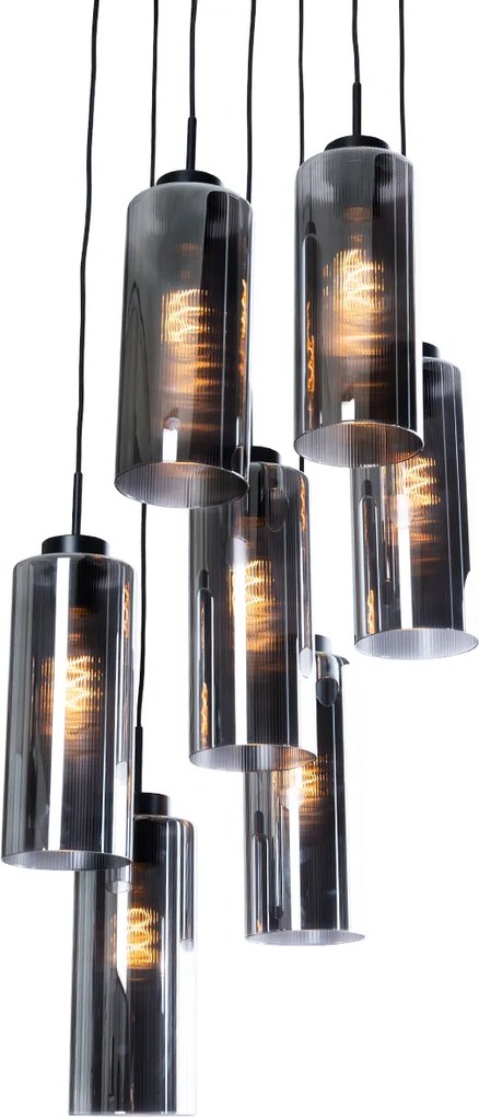 Lampa wisząca art deco czarna z przydymionym szkłem 7-świateł - Laura