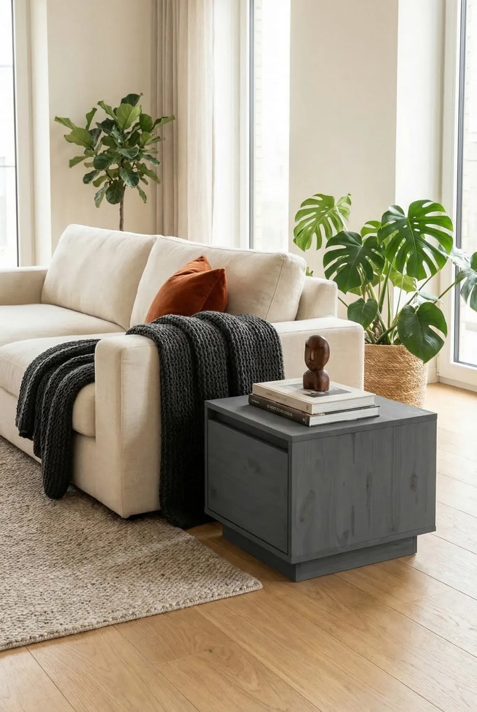 Szary stolik kawowy drewniany z szufladą F5-G49