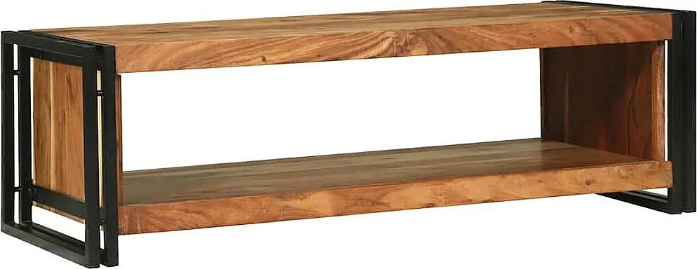 Prostokątny stolik kawowy z litego drewna akacjowego brązowy 120x50x38 cm nowoczesny design z solidną metalową ramą