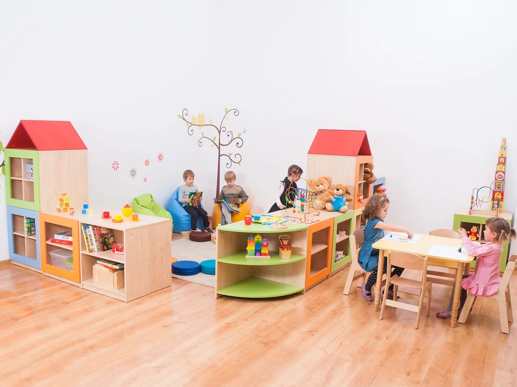 Mały regał przedszkolny z 2 półkami - kostka Domkowo