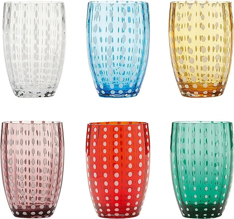 Szklanki perłowe szafranowe 32 cl, ręcznie dmuchane szkło kolorowe, zestaw 6 kieliszków rzemieślniczych do wody lub koktajli, mix kolorów