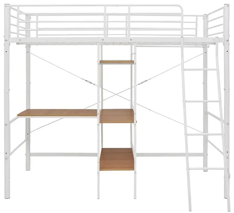 Białe metalowe łóżko z biurkiem i regałem 90x200 cm - Morgan