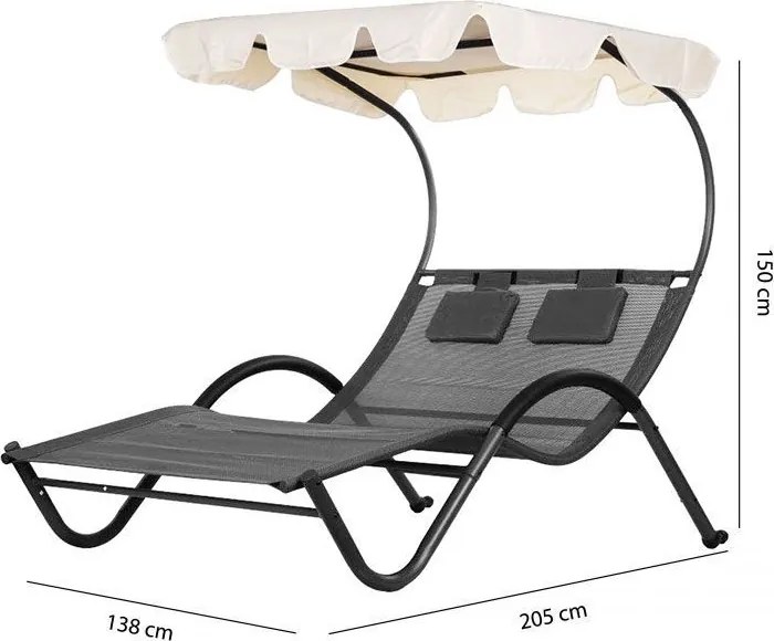 Leżak ogrodowy dla dwóch osób Sunset 303 z regulowanym daszkiem