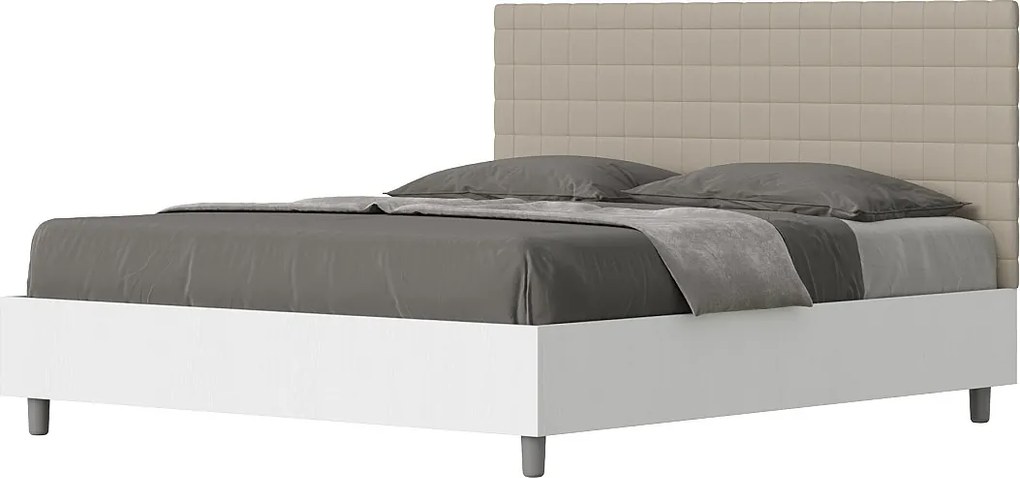 Łóżko wyposażone w stelaż z listwami 160x190 konstrukcja Frassino biała zagłówek sztucznej skóry Szaro-beżowy Burmy