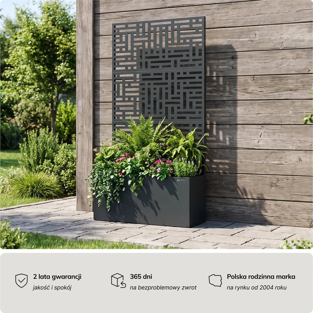 Pergola ogrodowa metalowa z donicą antracytowa 3in1, 900x1800x300 mm: ROSE