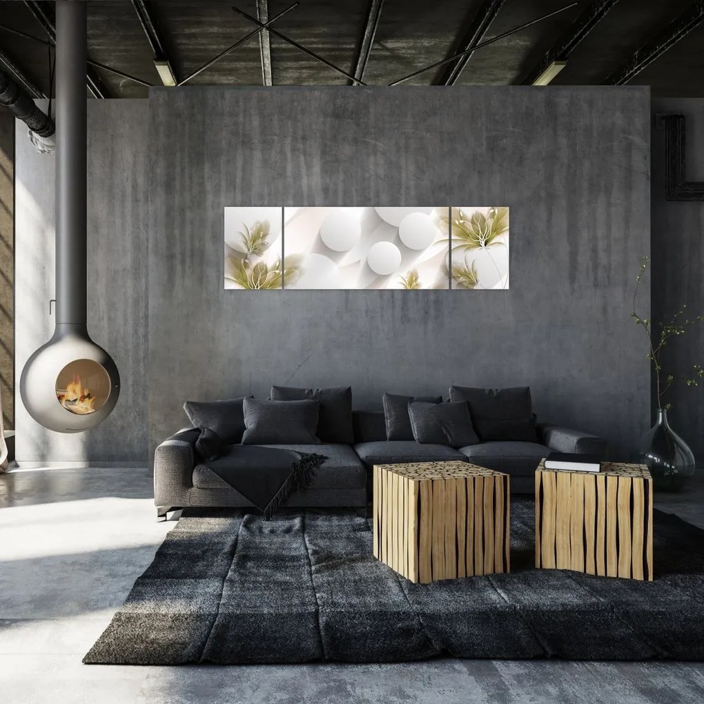Obraz - 3D koła z kwiatami (170x50 cm)