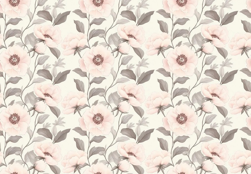 Fototapeta - Wzór z delikatnymi piwoniami (196x136 cm)